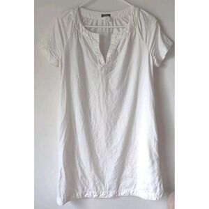J. Crew Short Sleeve Linen Relaxed‎ Shift Cream Dress Metallic Trim Pockets Sz 2
